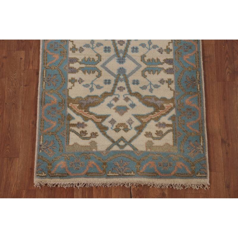 Earth Tone Oushak Runner Rug Hand-Knotted Wool Carpet - 2'7"x 7'9"