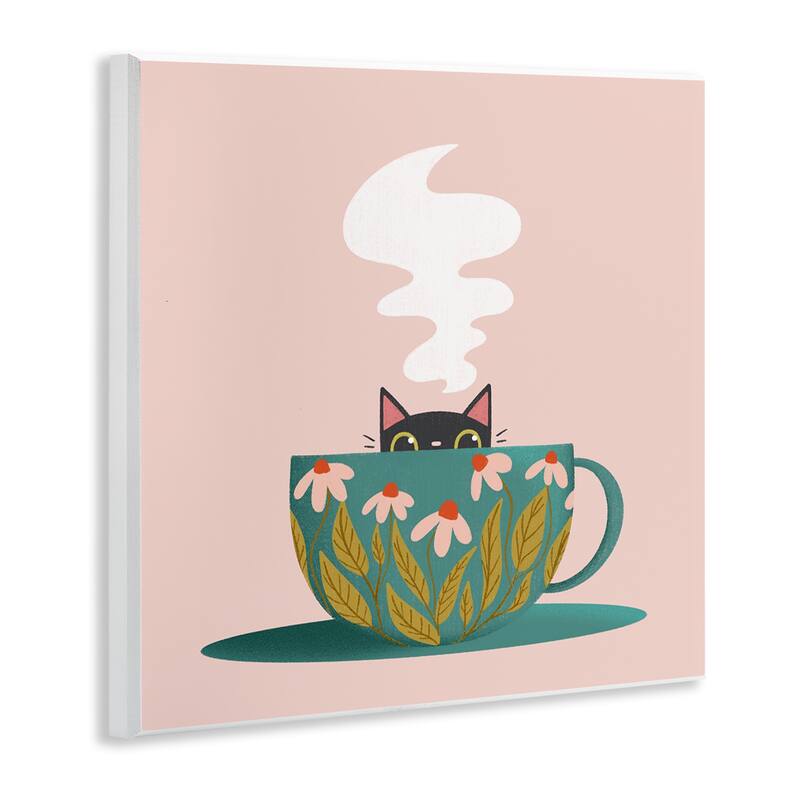 Stupell Cat Peeking Over Teacup Wall Plaque Art Design By Sarah Hickman
