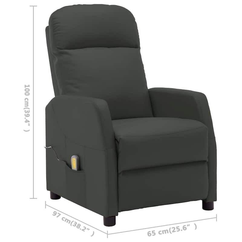 vidaXL Massage Recliner Anthracite Faux Leather - 25.6" x 38.2" x 39.4"