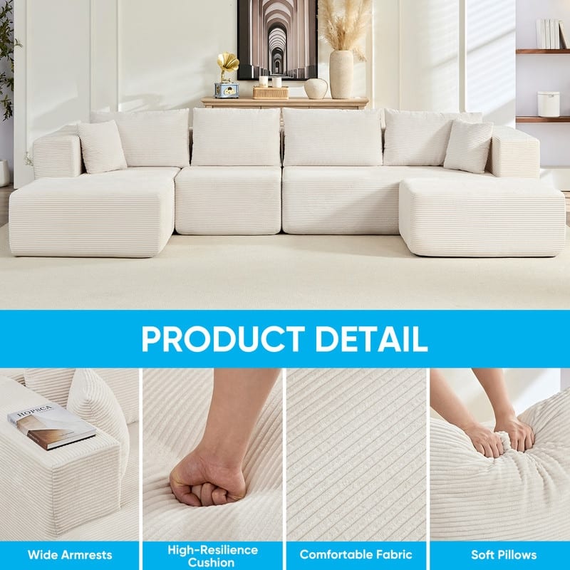 Minimalist 135" Oversized Modular Sofa, 4-Pieces Free Combination, No Assembly Required - U-Shaped Sofa