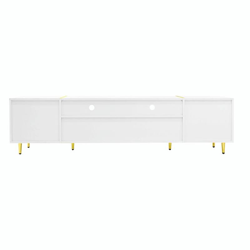 70.9'' Modern Entertainment Center, LED Lights, 2 Shelves, 2 Drawers & Metal Legs