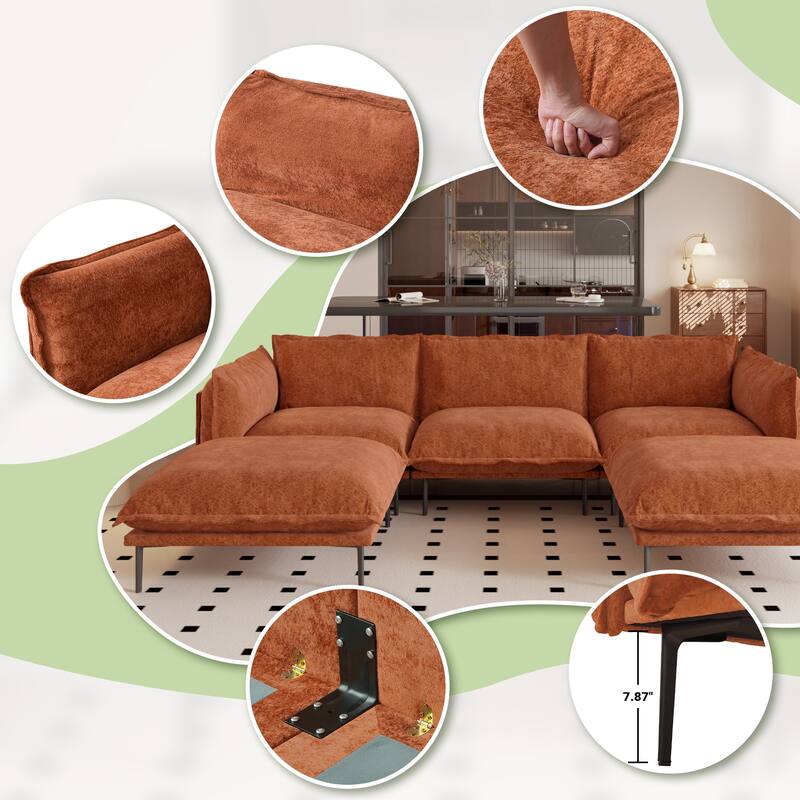 147" L-Shaped Chenille Comfy Sectional Couches for Living Room 4-Seater Cloud Couches with Movable Ottomans