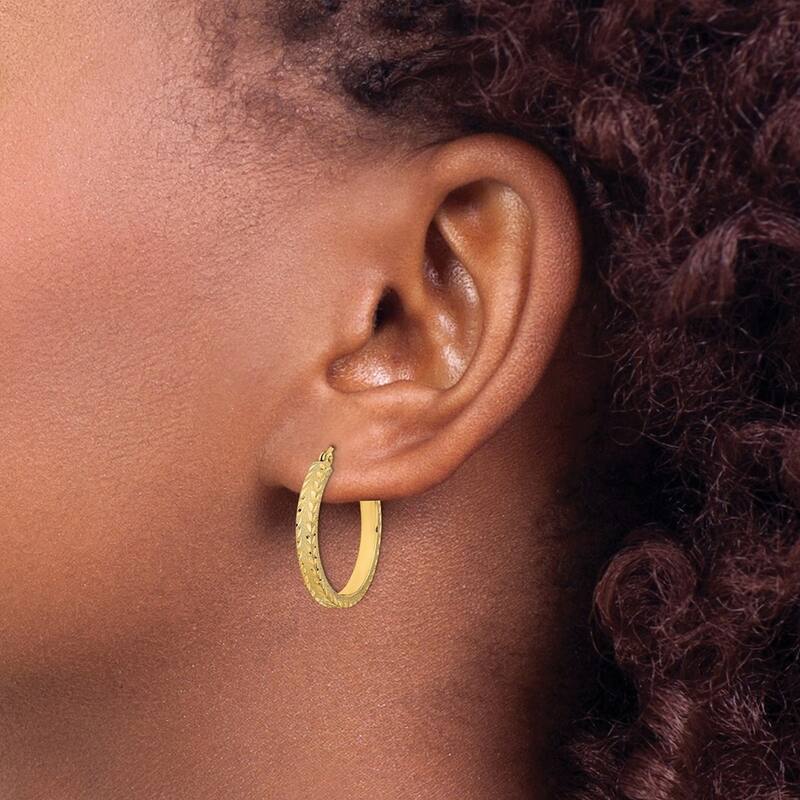 Curata 14k Yellow Gold Satin Sparkle Cut Fancy Hoop Earrings 26.49x3mm