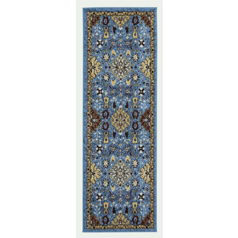 Santaria Sepha Vintage Bordered Area Rug - 2' x 6' Runner - Blue