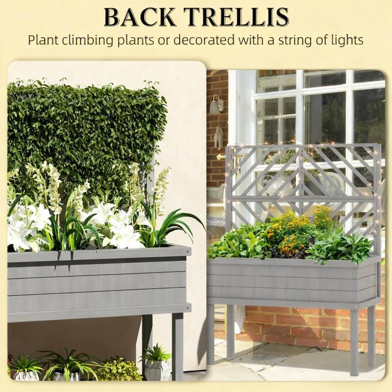 Raised Garden Bed Planter Box with Trellis, Carbonized Fir Wood