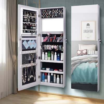 Jewelry Armoire Cabinet with Dressing Mirror Storage Wallmount Case