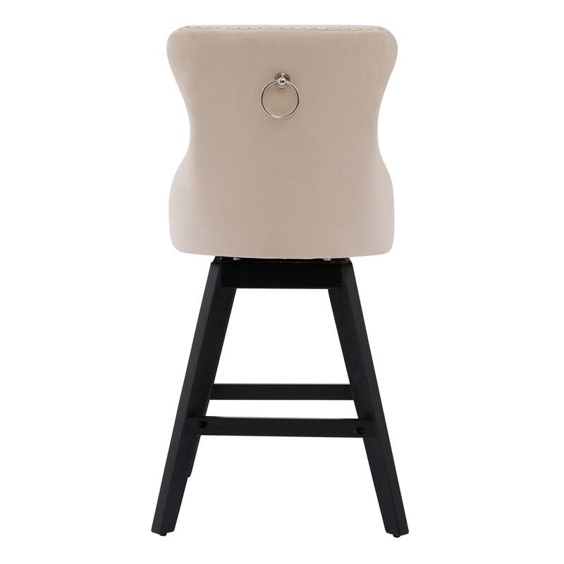 Swivel Bar Stools Set of 2, Velvet Counter Height Barstools with Wooden Legs, Kitchen Island Chairs with Button Backrest