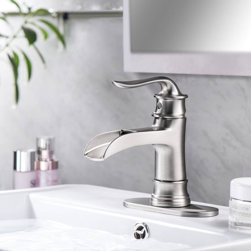 Bathroom Faucet Waterfall Single Handle Vessel Sink Faucet Deck Mount Vanity Faucets - Silver