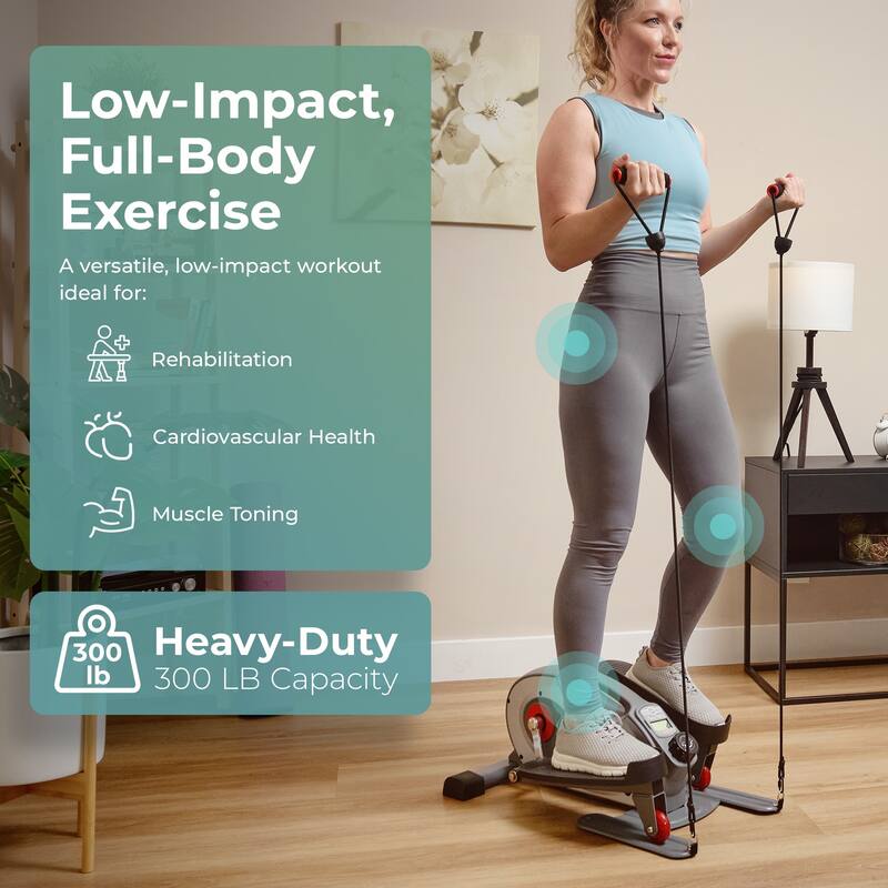 Smart Heavy-Duty Mini Elliptical with Resistance Bands E323054 - Gray - 27 x 18.5 x 10.4 inches