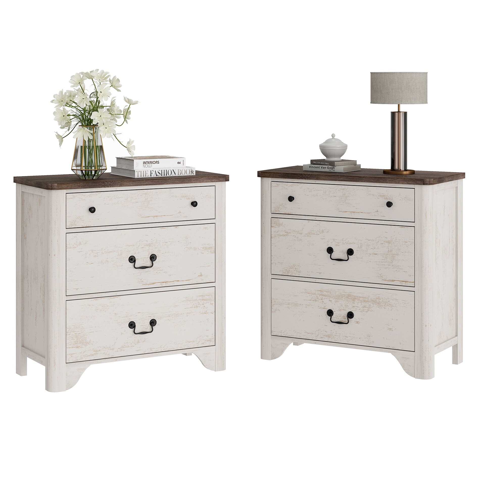WAMPAT Farmhouse 3 Drawer Dresser Set of 2, 63" Large Wood Dresser for Bedroom with Wide Chest
