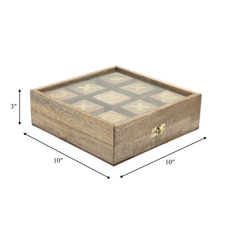 Sagebrook Home 10" Natural Brown Wooden Tic Tac Toe in Case Decorative Table Game - 10" x 10" x 3"