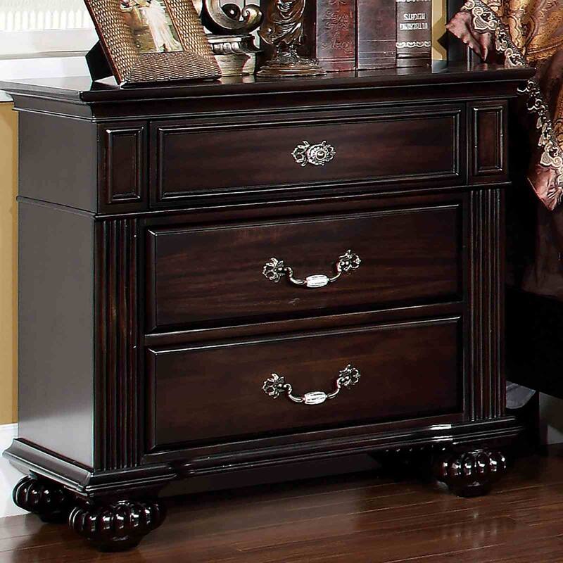 Traditional Dark Walnut Finish 3pc Bedroom Set Bed 2x Nightstands