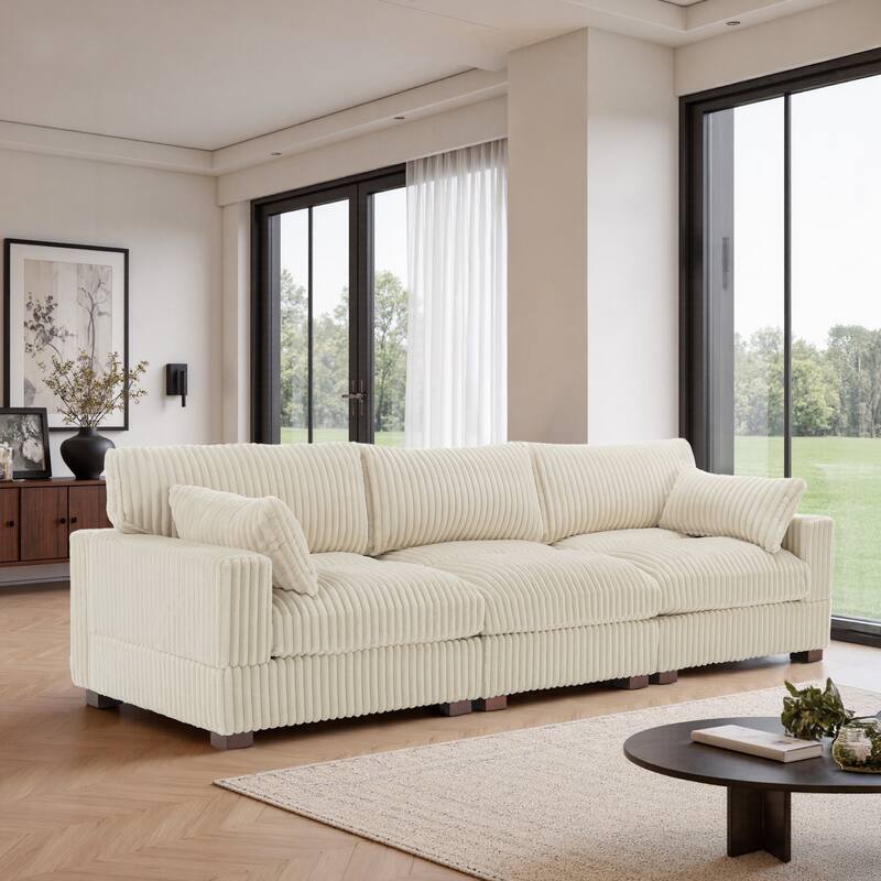 Plush Flannel Modular Sectional Sofa for Living Room - White-3-Piece