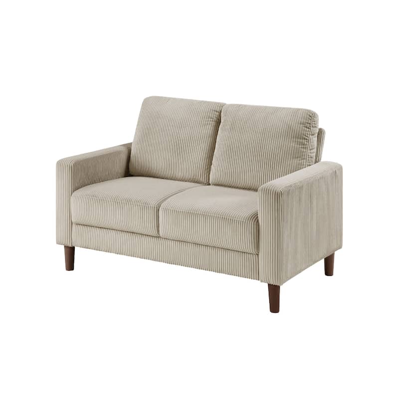 Cey Loveseat, Taupe Corduroy Upholstery, Modern Style Brown Legs, 55 Inch