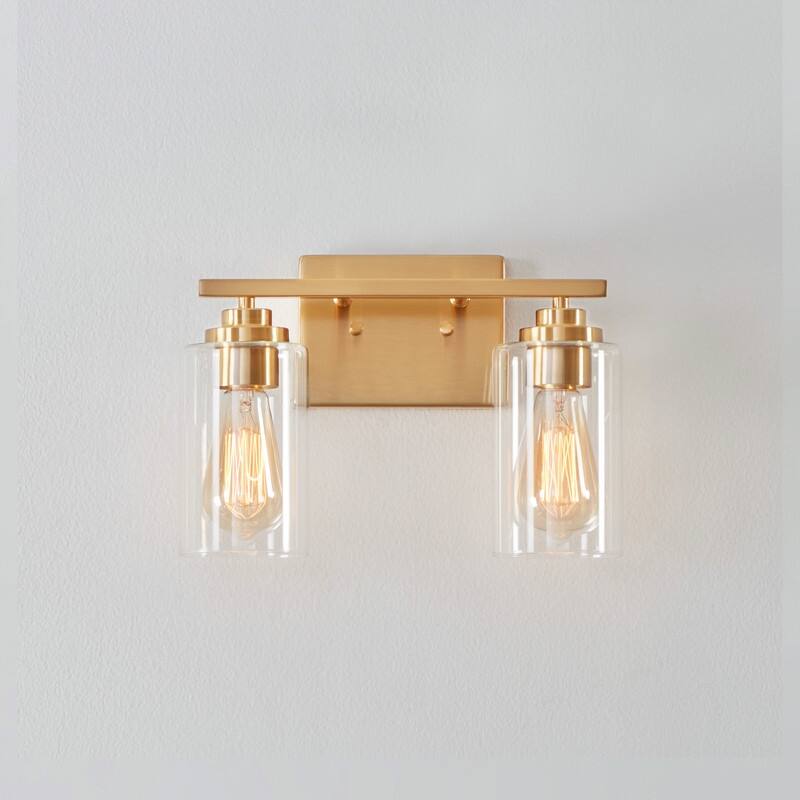 KAWOTI 2-Light Dimmable Bathroom Vanity Light with Clear Glass Shade