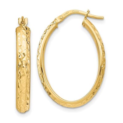 Curata 14k Yellow Gold 24x3.75mm Diamond Cut Oval Hoop Earrings