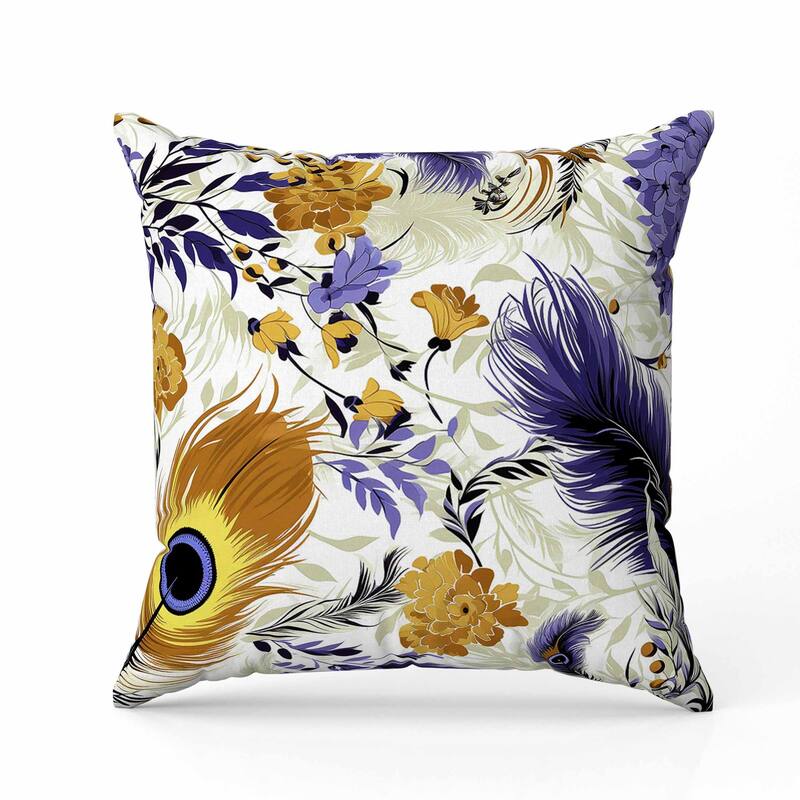 Feathered Opus Indoor/Outdoor Reversible Throw Pillow Blue and Gold