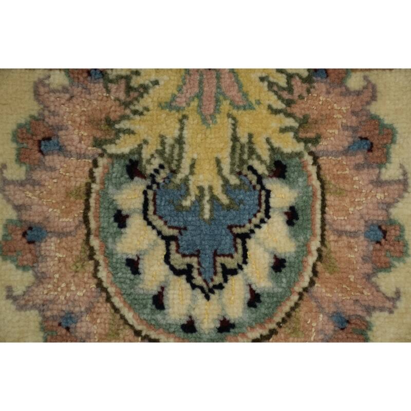 Hand Knotted Oriental Wool & Silk Carpet Traditional All-Over Beige & Ivories Tabriz Area Rug - 9' 11'' X 6' 6''