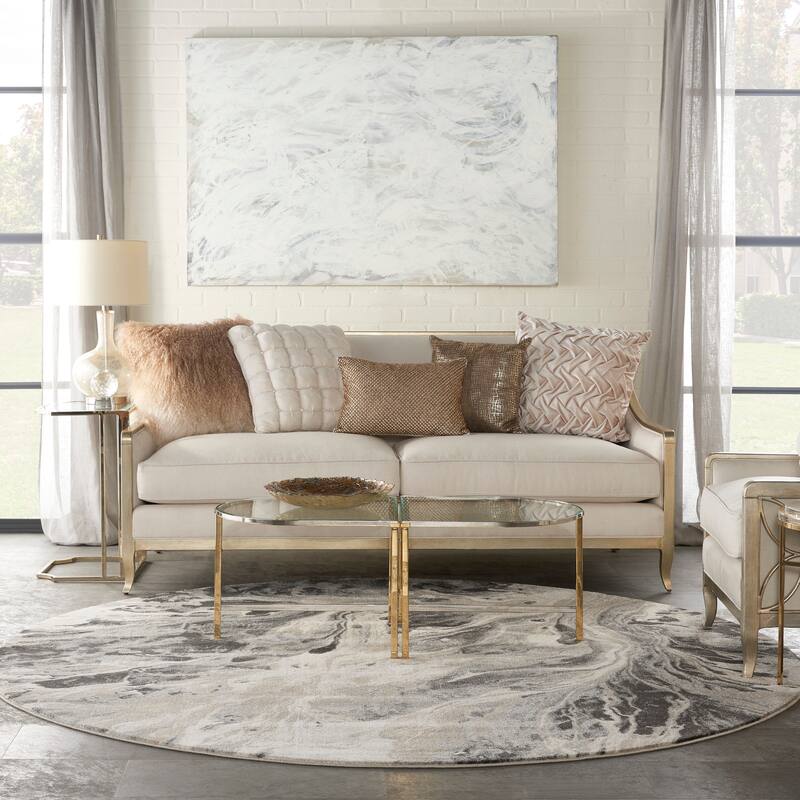 Inspire Me Home Decor Neutral Modern Abstract Area Rug - 7'10" Round - Multicolor