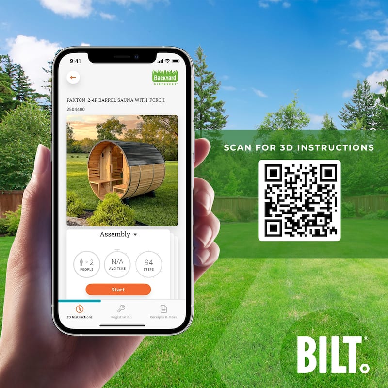 Backyard Discovery Paxton 2-4 Person Outdoor Barrel Sauna, Porch