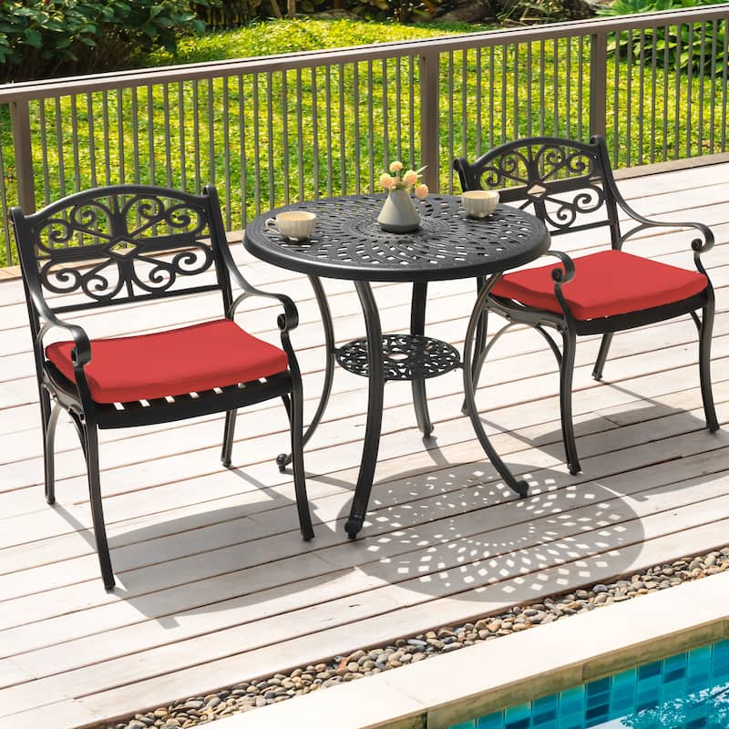 Outdoor 3 Pieces Cast Aluminum Bistro Set with 2’’ Umbrella Hole - Red Cushion