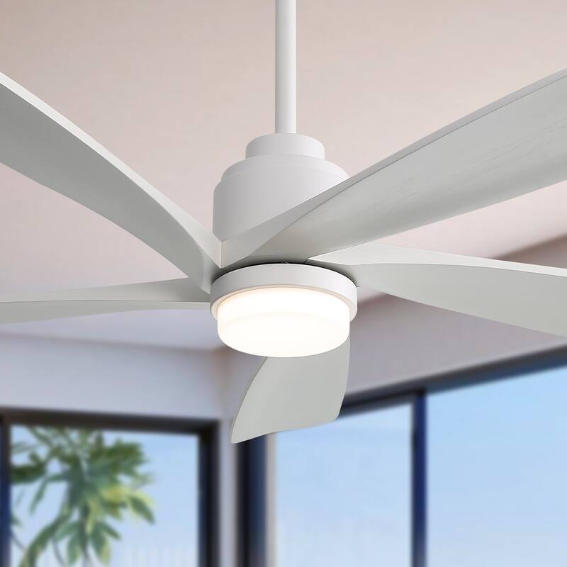 52" Indoor Ceiling Fan with Light, 5 Solid Wood Blades Smart Remote Control Reversible DC Motor Ceiling Fan