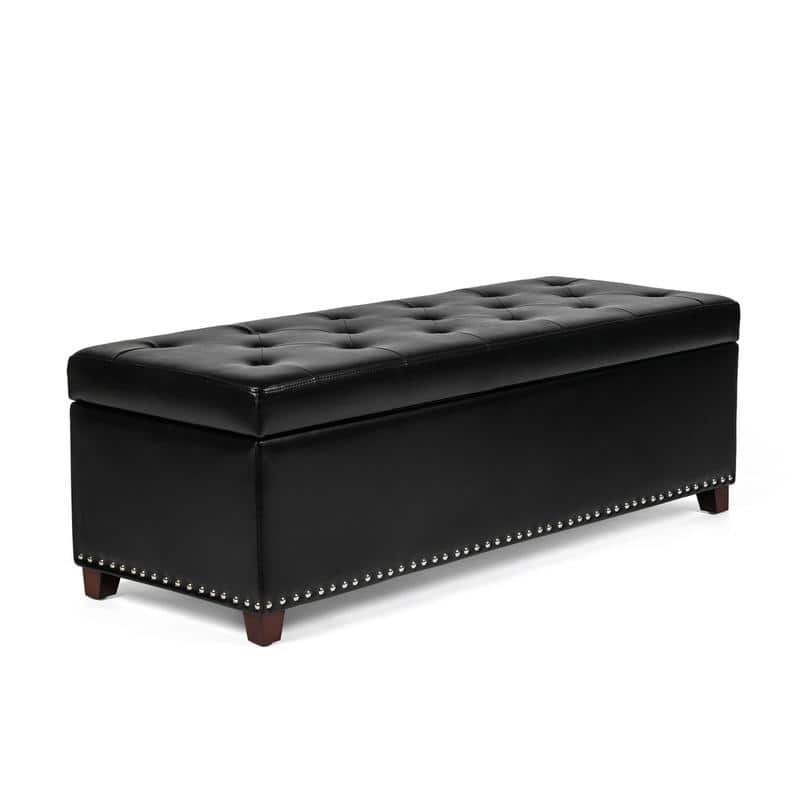 Adeco 46" Faux Leather Storage Ottoman Bench with Nailhead Trim