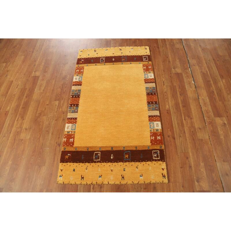 Hand Knotted Oriental 100% Wool Carpet Tribal Tribal Yellow & Gold Gabbeh Area Rug - 4' 4'' X 2' 5''