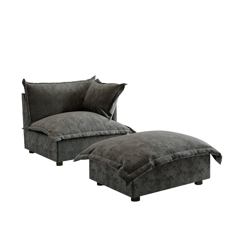 Modern Cloud Chaise Longue Accent Chair with Ottoman set