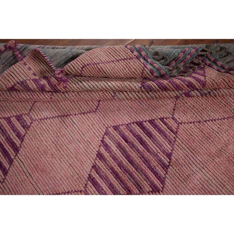 All-Over Pink Geometric Moroccan Area Rug Handmade Wool Carpet - 7'7"x 12'5"