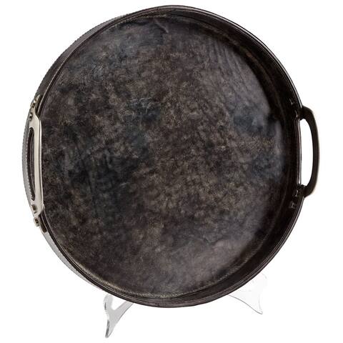 Cyan Design Rough' N Ready 16.25 Inch Diameter Leather and Wood Tray - Grey