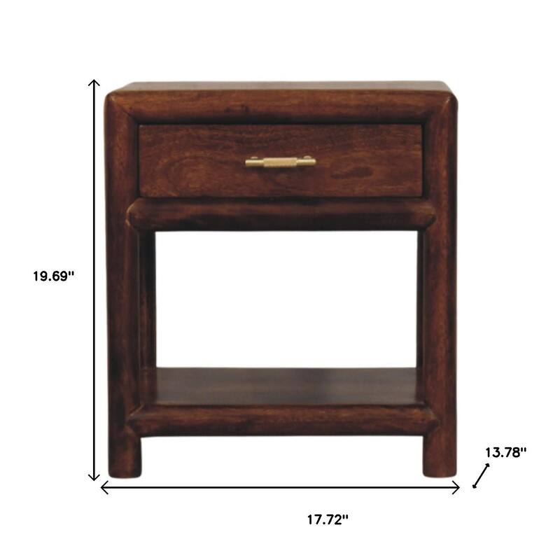HomeRoots 20" Chestnut Solid Wood Square One Drawer Nightstand