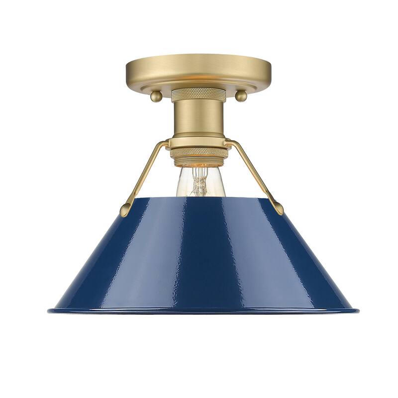 Orwell 1-Light Flush Mount in Brushed Champagne Bronze with Matte Navy - Gold