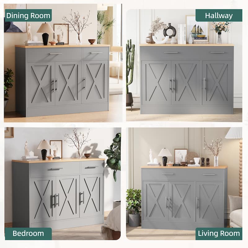3-Door Buffet Sideboard Accent Cabinet - Multifunctional Organizer