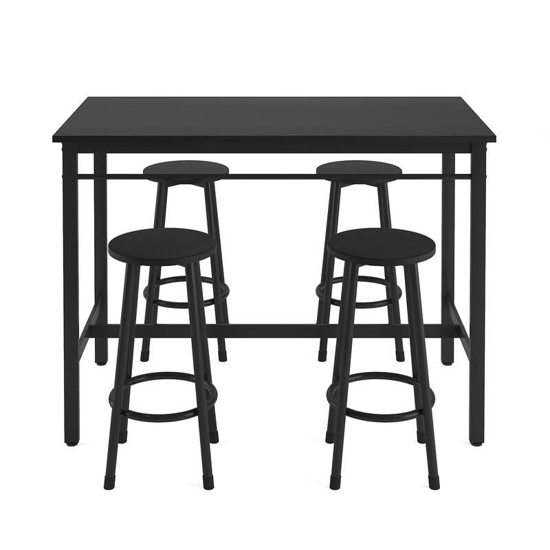 Modern 5-Piece Dining Set with Rectangular MDF Table & 4 Round Metal Footrest Bar Stools