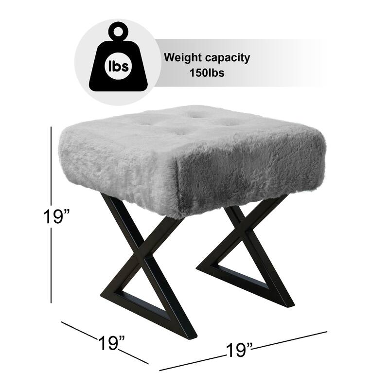 FauxFur Ottoman Vanity Stool 19"X19"X19". - 19"x19"x19" - Silver