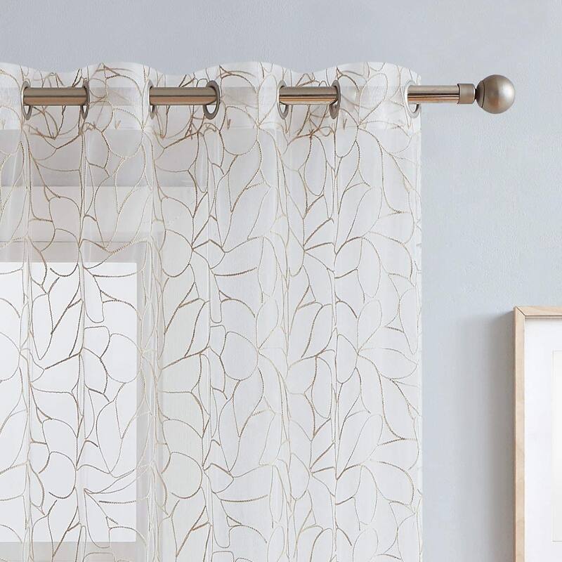 Olivia Embroidered Voile Sheer Grommet Curtain Panels for Any Room