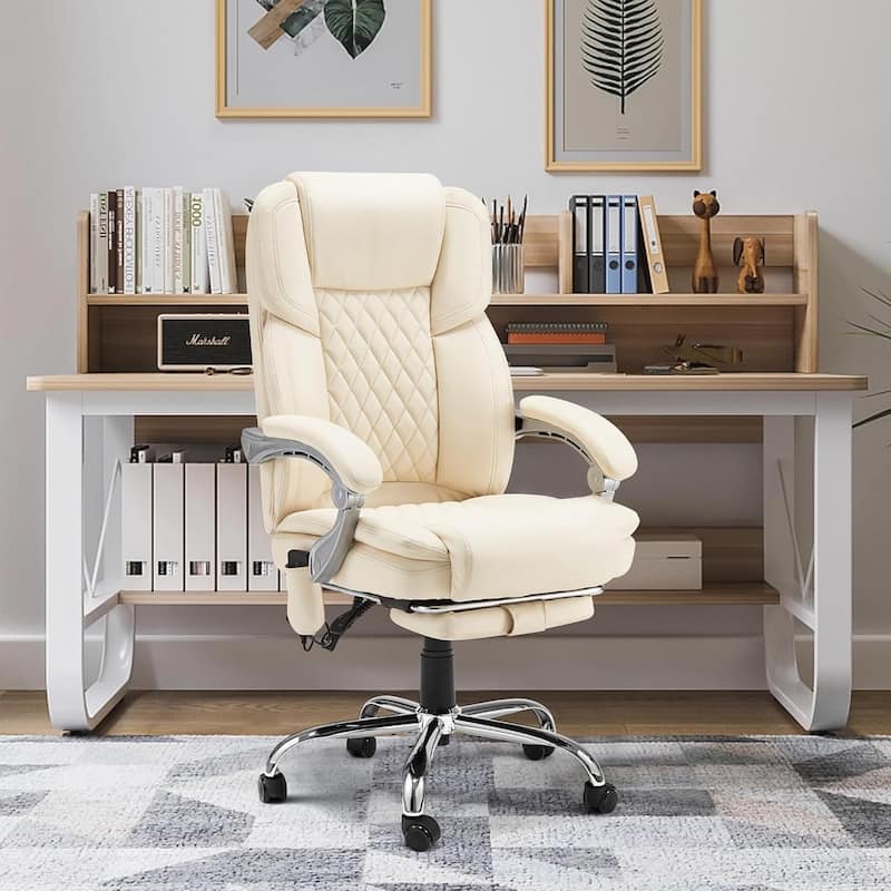 EROMMY Ergonomic Heated Massage Office Chair with Lumbar Support, Reclining Backrest, 2/4/6-Point Massage - Beige