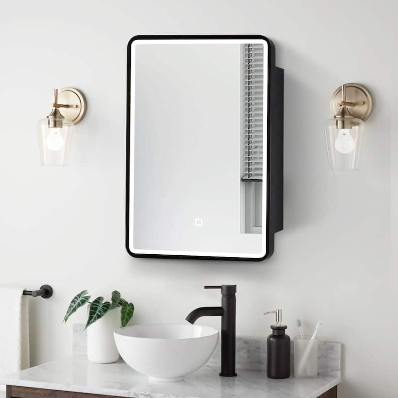 24x30 inch LED Black framed Wall mount Medicine Cabinet with Mirror Anti-fog function 3 colors with light