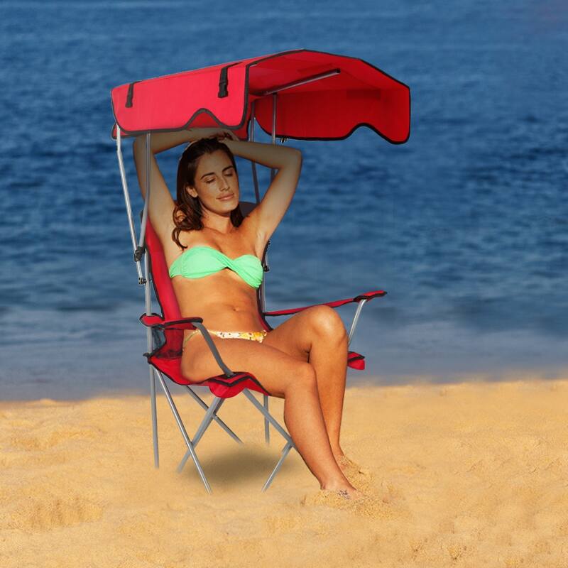 Foldable Beach Canopy Chair With Sun Shade Cup Holder 330LBS