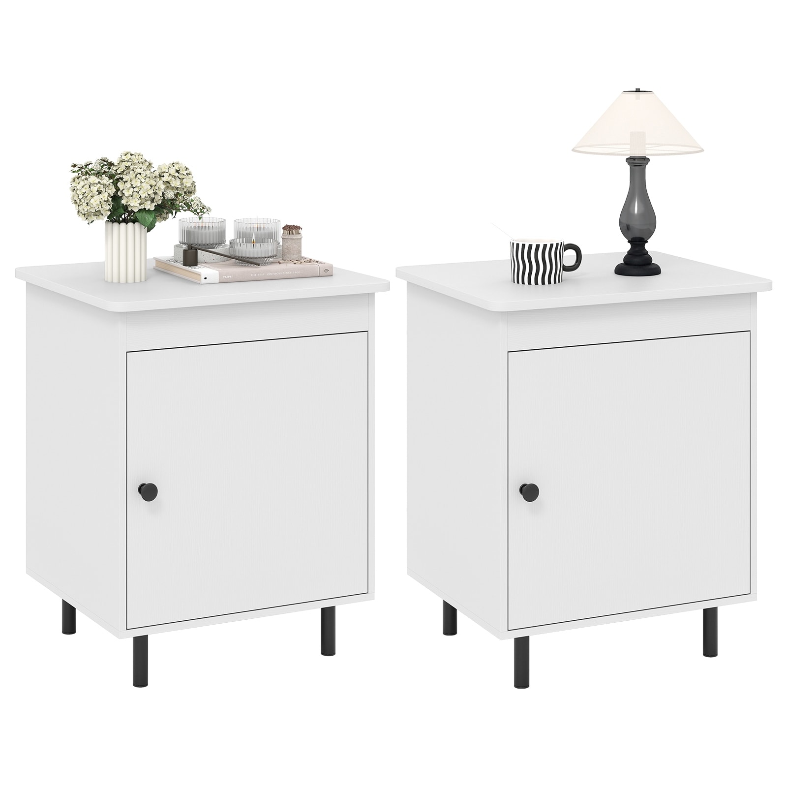 Gymax 2PCS Nightstand Mid Century Modern End Table w/Door Heavy-Duty