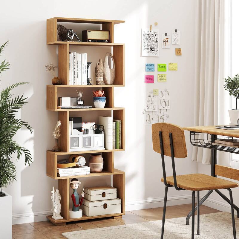 Costway 6-tier Storage Bookshelf S-shaped Geometric Bookcase with - See Details
