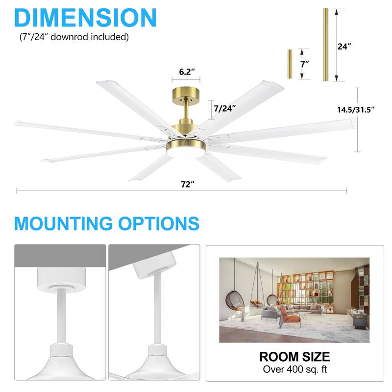 72 in. Integrated LED Indoor Black-Aluminum-Blade Ceiling Fans with Light and Remote