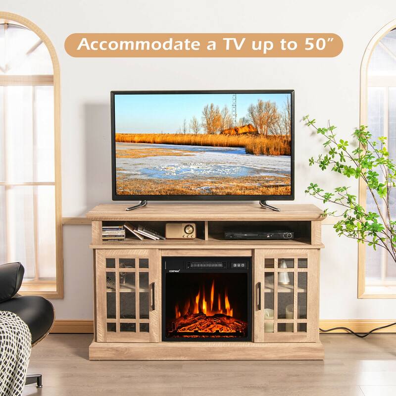 Gymax 48'' Fireplace TV Stand W/ 1400W Electric Fireplace for TVs up