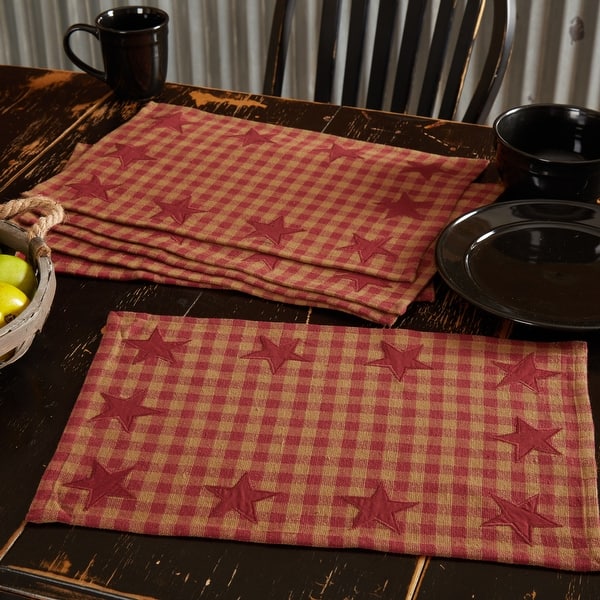 VHC Primitive Placemat Set of 6 Cotton Black Star Dining Room Table 12 x 18 VHC Primitive Placemat Set of 6 Cotton Black Star Dining Room Table 12 x 18