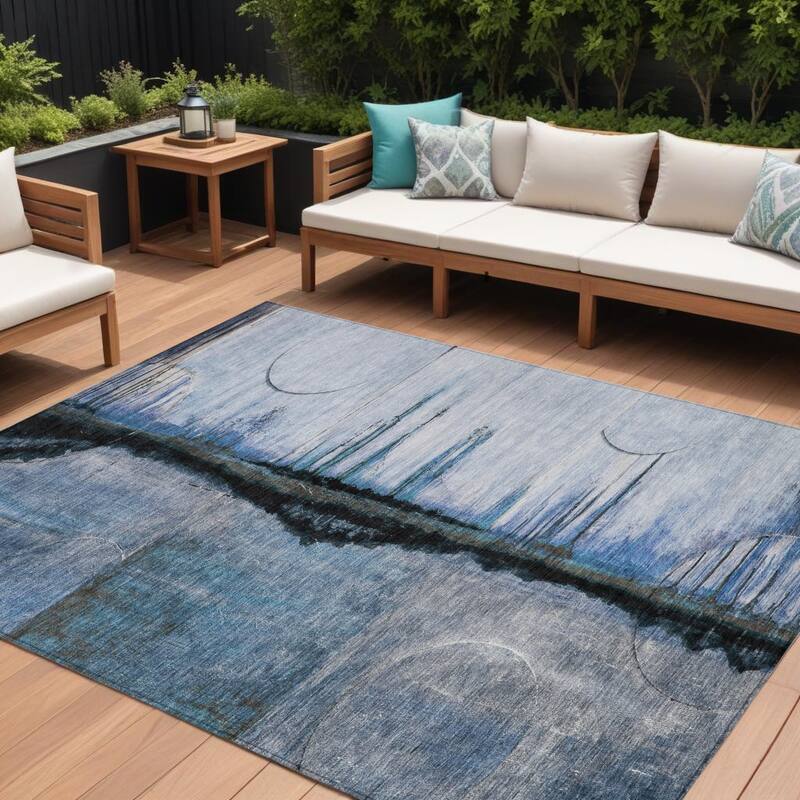 HomeRoots Abstract Transitional Rectangle Outdoor Rug - 8' X 10'