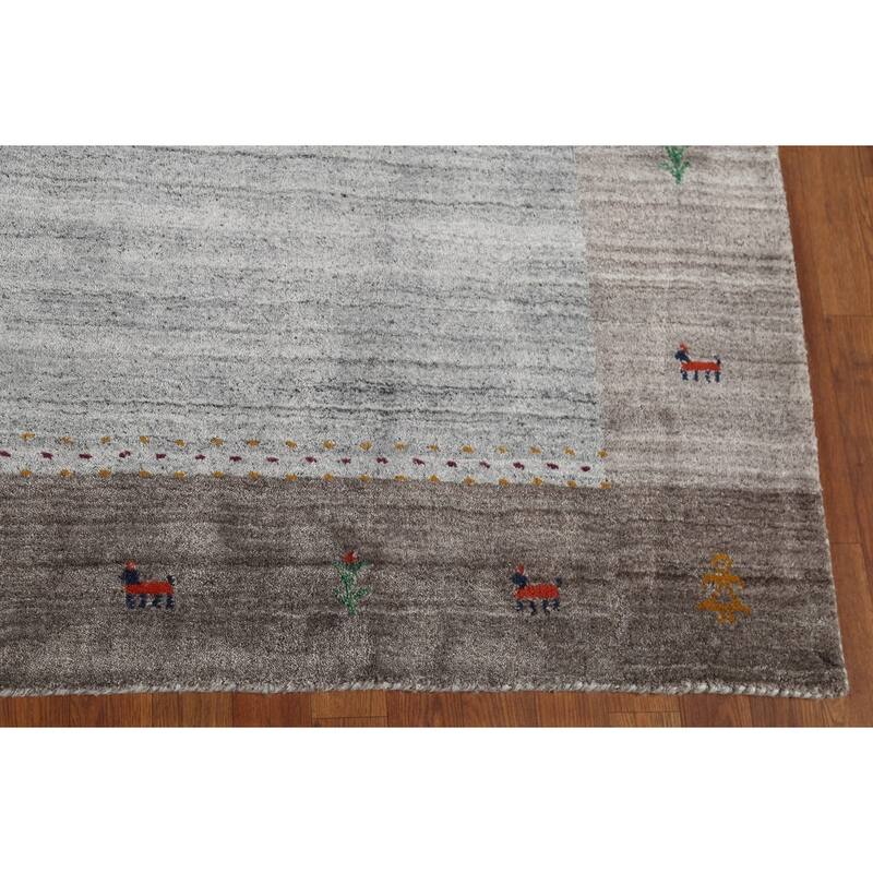 Tribal Striped Gabbeh Indian Area Rug Handmade Grey Wool Carpet - 6'9"x 8'3"
