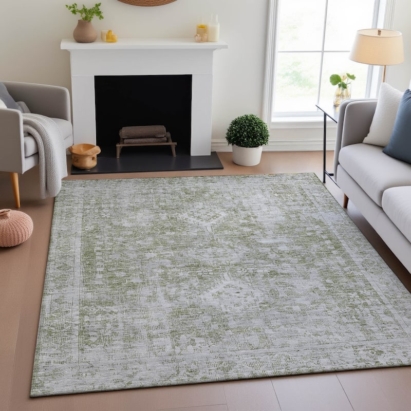 Premium Washable Super Soft Vintage Traditional Mayfield Rug - Aloe - 8' x 10'