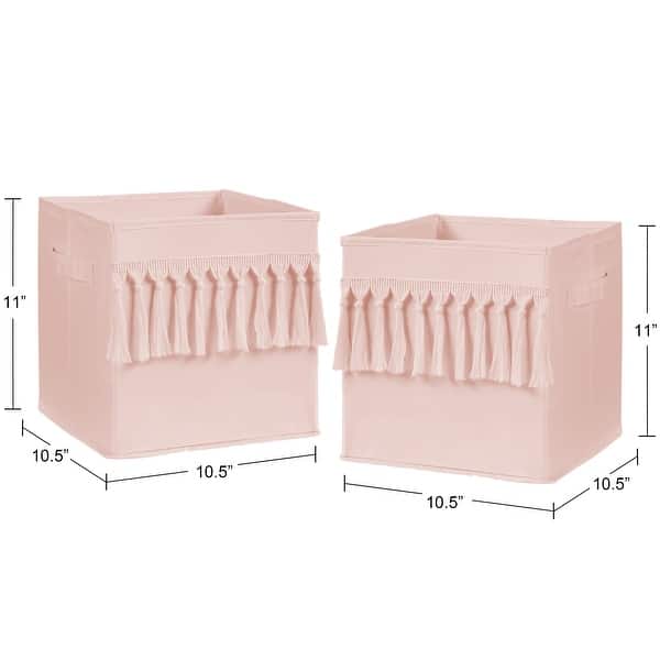 Pink Boho Bohemian Foldable Fabric Storage Bins - Solid Color Blush Shabby Chic Princess Luxurious Luxury Elegant Tassel Fringe