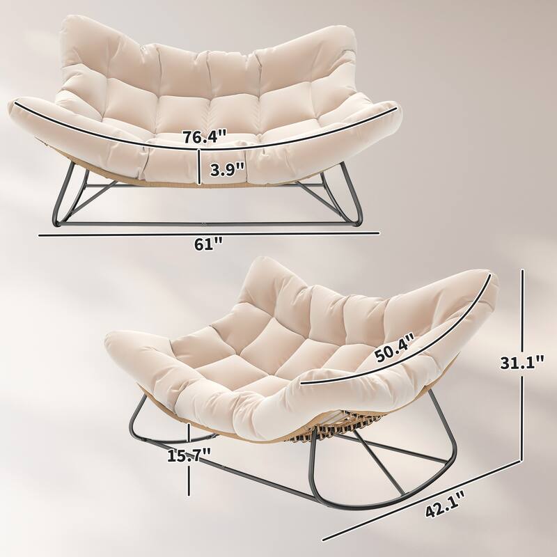 Outsunny Double Papasan Rocking Chair, Wicker Oversized Indoor Outdoor Rocking Chair with Cushion